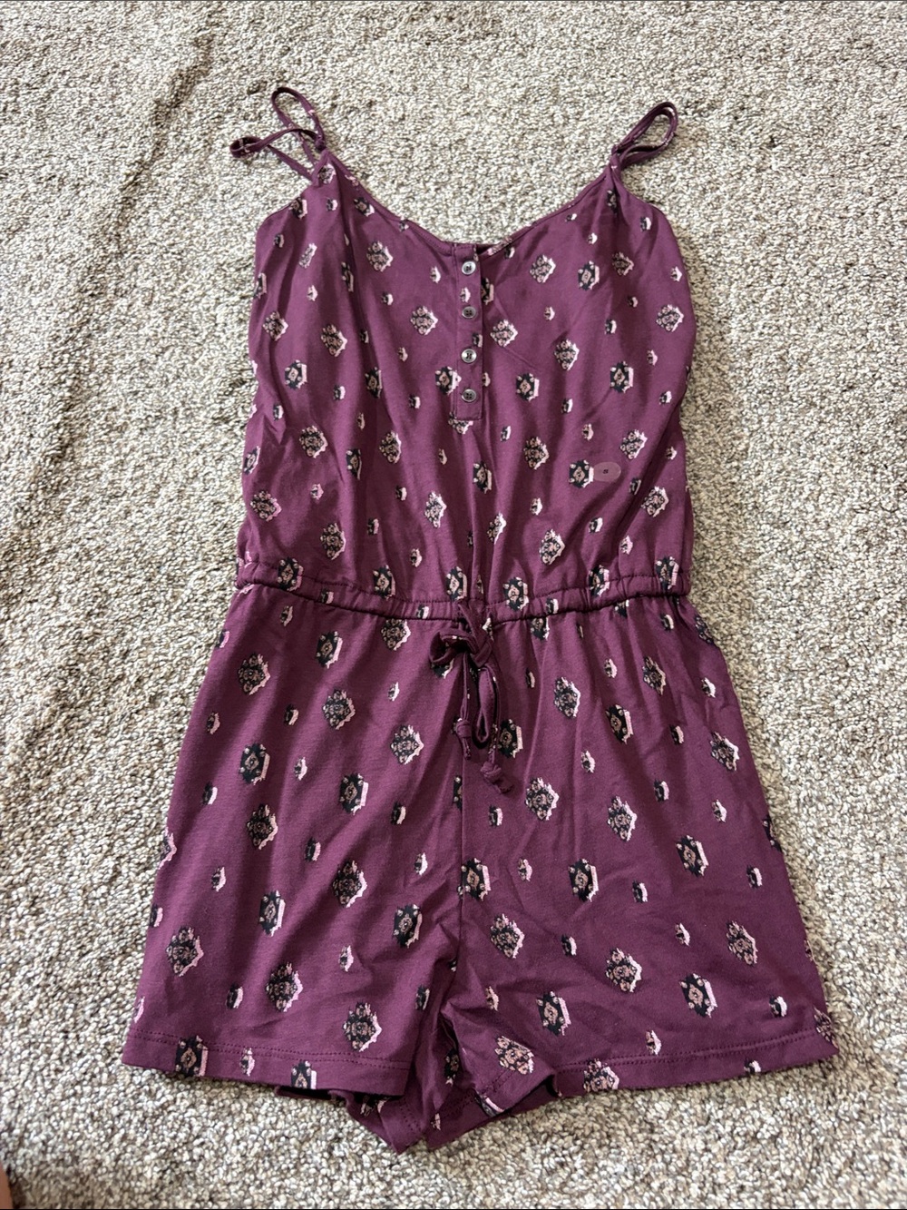 Plum Floral Print Tie-Waist Romper